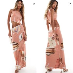 ASOS Design Shell Print Slinky Waist Cut Out Maxi NWOT